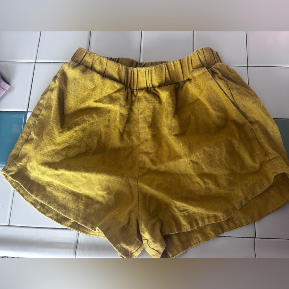 Mustard Yellow Linen Shorts